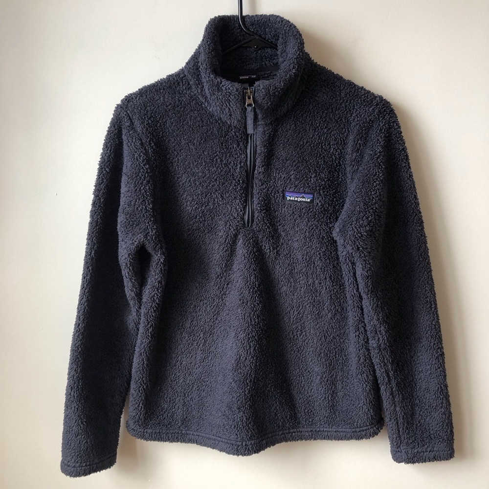 Patagonia Women's Charcoal Blue Gray Teddy Fleece 1/4 Zip Pullover